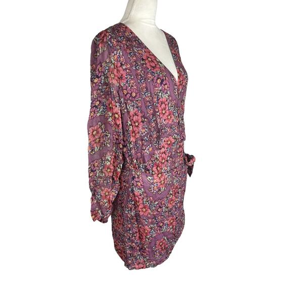 Sezane Noemia Mini Wrap Dress in Purple Flowers Long Sleece Boho NEW Size 46 - Picture 5 of 13